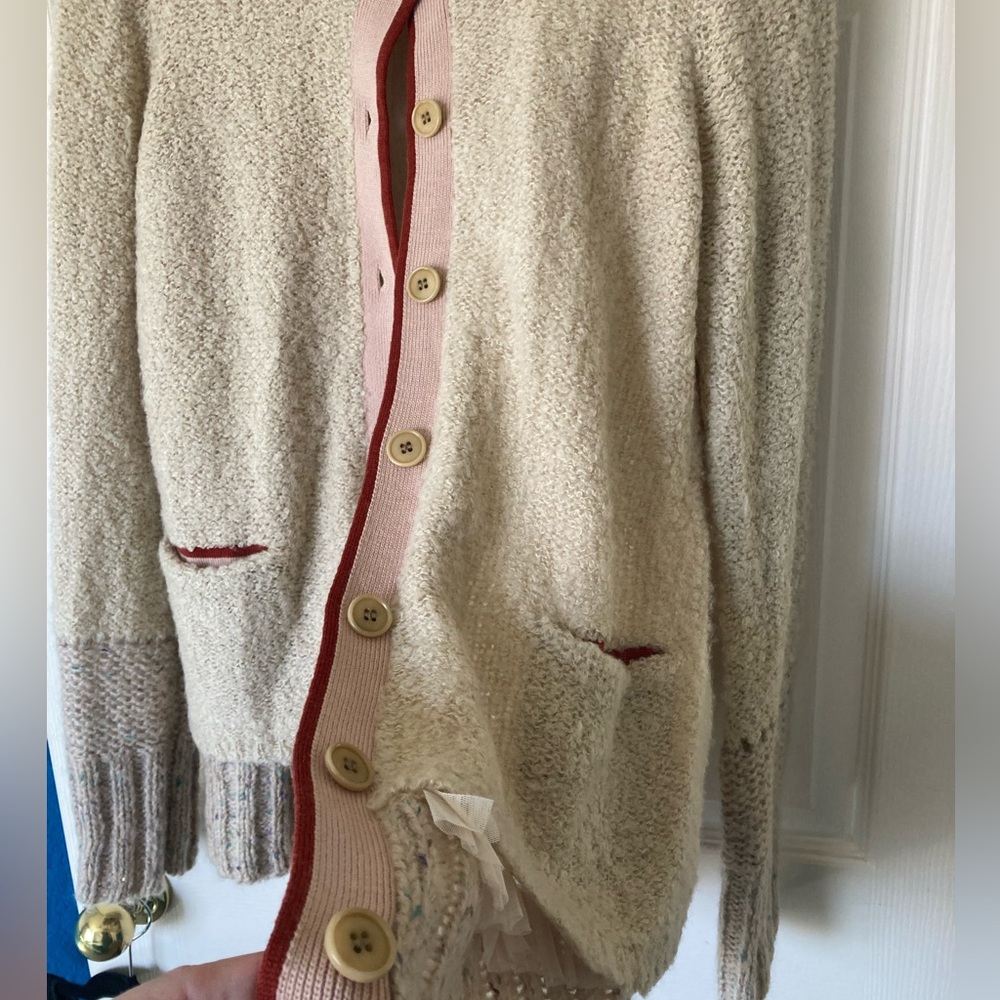 🧵2/$80🧵 CHARLIE & ROBIN Anthro Cardigan, tulle, boucle, unique, ribbon trim - Picture 4 of 17